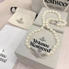 Vivienne Westwood Choker Necklace Pearl Silver Tone Orb Mini Bas Relief Box Set