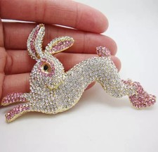 Adorable Large Diamante Rabbit Brooch Encrusted With Rhinestones - Gift Boxed