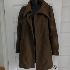 zara khaki green coat small Jacket metal studs wool blend mid length 8 10