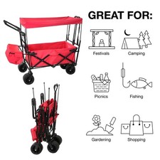 Push Pull Wagon Trolley Foldable Cart Canopy Top Festival Camping Fishing Beach