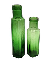 x2 Antique Green Glass Apothecary Chemist Bottles, c.1900~