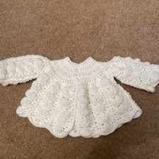 Hand knitted White baby Matinee Coat. lace Effect.size 0/3Months
