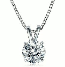 2 Ct Round Cut FL/D GRA Moissanite Solitaire Pendant 18" Necklace 14K White Gold