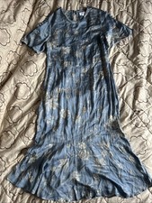 Nine By Savannah Miller Uk 14 MIDI Light Blue Flapper Dress Floral Pattern