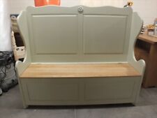 5' GRANDE PAINTED MONKS BENCH OAK SEAT STORAGE - F&B FRENCH GREY- EXTRA CHUNKY