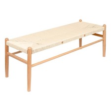 1x Wooden Wishbone Dining Bench Natural/Natural Long Solid Wood Kitchen Seat