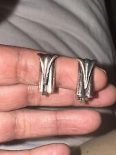 Vintage Silver Tone Signed Ermani Bulatti art deco revival clip On Earrings