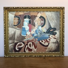 Vintage Cubist Sewing Large Oil Painting