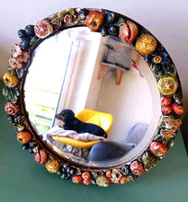 Antique Round Bevelled Vintage Fruit Mirror.