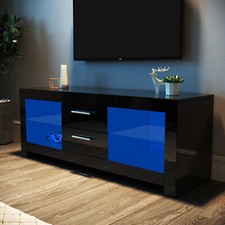 TV Stand With LED Lights & Drawers TV Unit Cabinet High Gloss Doors 130cm