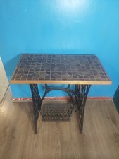 Antique "Singer" Sewing Machine Base With Tiled Table Top