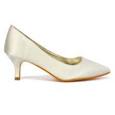 Womens Bridal Shoes Ladies Low Kitten Heel Party Glitter Point Courts Pumps Size