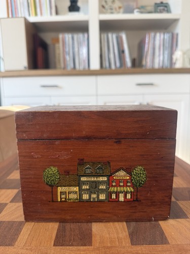 Vintage wooden lidded recipe - vintage,