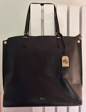 Ralph Lauren black faux leather PU handbag tote bag shoulder logo xplease readx