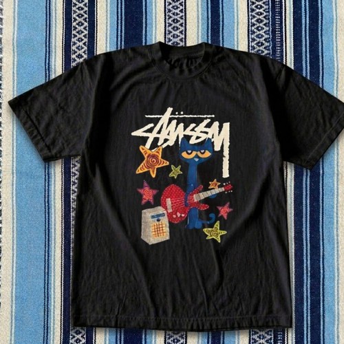 Stussy cartoon cat guitar - stussy,