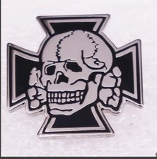 SKULL AND CROSS BIKER ENAMEL LAPEL PIN BADGE