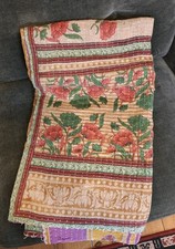 Vintage Indian Kantha Quilt Cotton Bedspread Throw