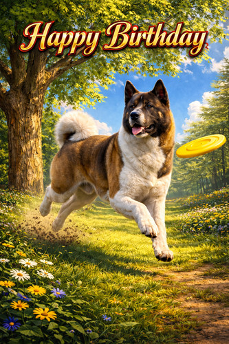 Japanese akita birthday card - japanese,
