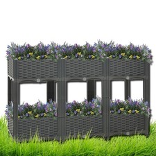 2 TIER RATTAN EFFECT FLOWER RAISED BED GREY SPACE SAVING VERSATILE PLANTER BED