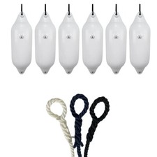 6x Hurricane Original Boat Fenders PM05 White 74x24cm + Free Spliced Rope UK