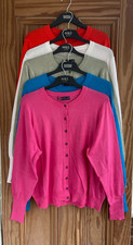 Ex M&S Collection New Crew Neck Button Cardigan Top Pink Blue White Size 20 - 24