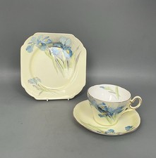 Shelley Blue Iris Art Deco Trio Teacup & Saucer, Side Plate Available Cambridge