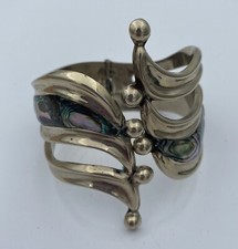 Vintage Taxco Alpaca Abalone Clamp Bracelet, 7 inches