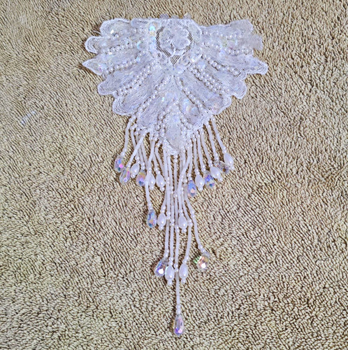 White beaded lace sew - beaded, sew-on