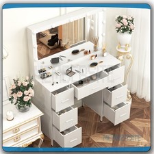 NEW Dressing Table With Large Mirror & 11 LED Bulbs 7 Drawers Makeup Vanity Desk
