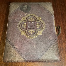 Victorian Large Leather Bound Photo Album Full Of Photos Ephemera Metal Clasp