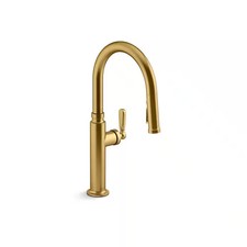 Edalyn Studio McGee Pull Down Sprayer Kitchen Faucet Vibrnt Brushed Modern Brass