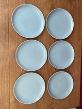 Vintage Poole Pottery Twintone Blue 9 inch Dinner Plates x 6 - Retro Dining Set