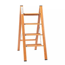Aluminium  Folding Step Ladder  Wooden Design Slim Storage Compact Lightweight