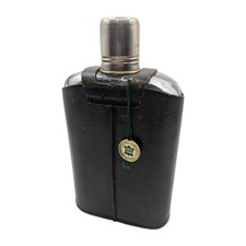 Vintage leather Cased German Hip Flask Echtes Leader Whisky Double Lid