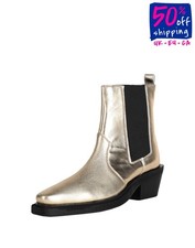 TOPSHOP Leather Ankle Boots US7 UK4 EU37 Metallic Effect Cuban Heel