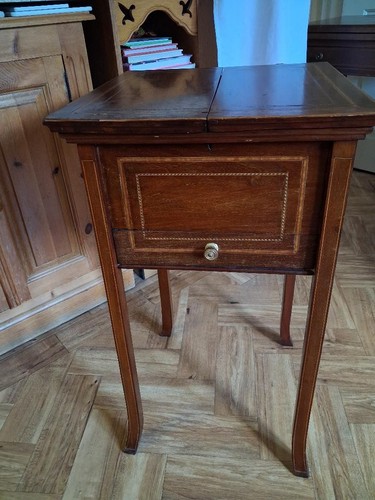 Antique inlaid mahogany sewing - antique,