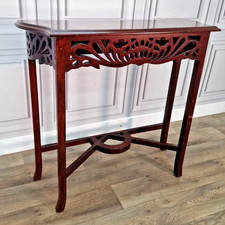 Antique Style Mahogany Oriental Console Hall Table - Pierced Solid Wood Carved