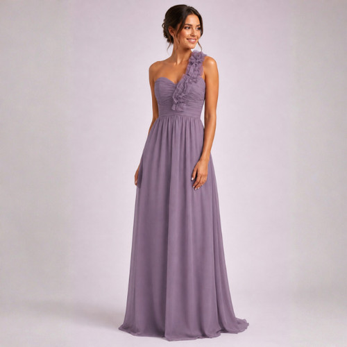 One shoulder chiffon dress - shoulder,
