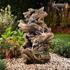 Serenity Wood Effect Garden Water Feature Self Contained LED 77cm Fountain NEW