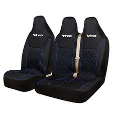 FOR MERCEDES VITO - LUXURY QUILTED BLUE PIPING VAN SEAT COVERS - SINGLE + DOUBLE