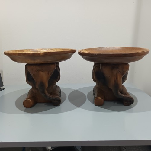 Pair small wooden elephant - of,