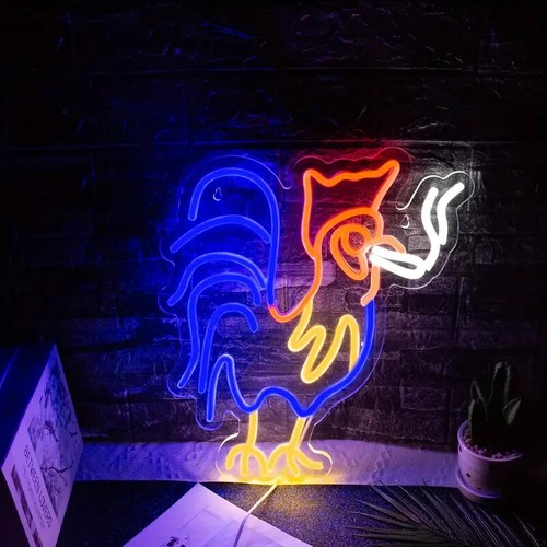 Rooster chicken neon sign - rooster, red