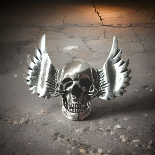 Winged skull biker - winged, badge
