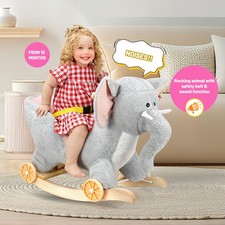 2 In 1 Plush Ride on Rocking Horse Elephant Rocker with Wheels Wooden Toy Nxqzbj
