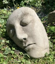 STONE GARDEN BEAUTIFUL SMALL HALF FACE MODERN ART STATUE CONCRETE ORNAMENT