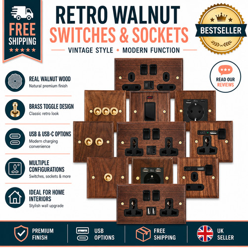 Retro walnut wall light switch - retro,