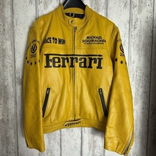 Vintage Michael Schumacher Ferrari Leather Jacket Mens Size Medium Yellow Black