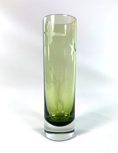 Green vase etched with - etched,