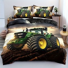 3D Green Tractor Quilt Cover