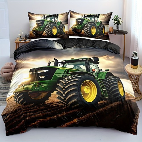 Green tractor quilt - 3d,